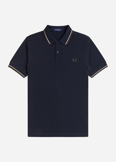Fred Perry Polo's Twin tipped fred perry shirt - Navy Wheat Brown Tobacco