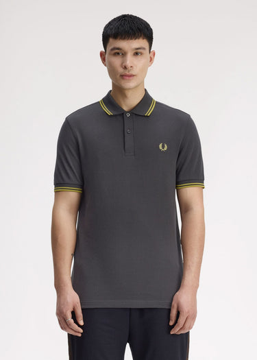 Fred Perry Polo's Twin tipped fred perry shirt - Anchor Grey Tennis Ball Yellow