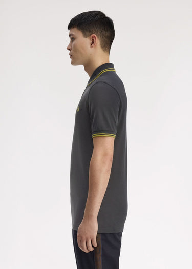 Fred Perry Polo's Twin tipped fred perry shirt - Anchor Grey Tennis Ball Yellow