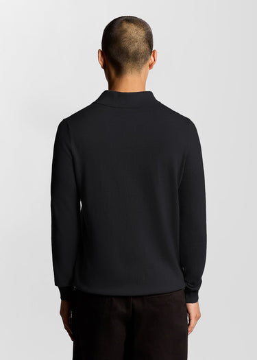Lyle & Scott Truien Cotton merino long sleeve knitted polo - dark navy
