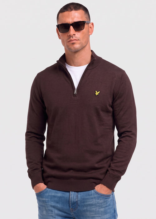 Polyblend quarter zip jumper - shelter brown