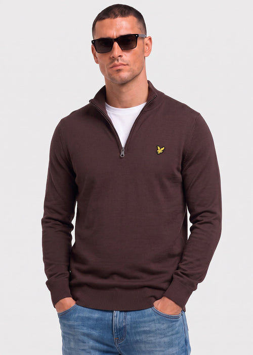 Cotton merino quarter zip jumper - espresso