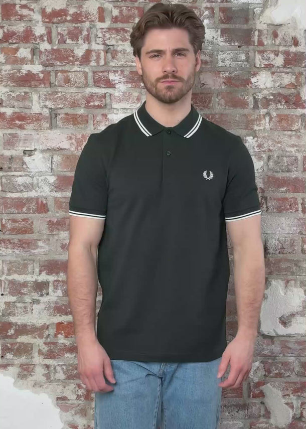 Fred Perry Polo's Twin tipped fred perry shirt - night green snow white snow white