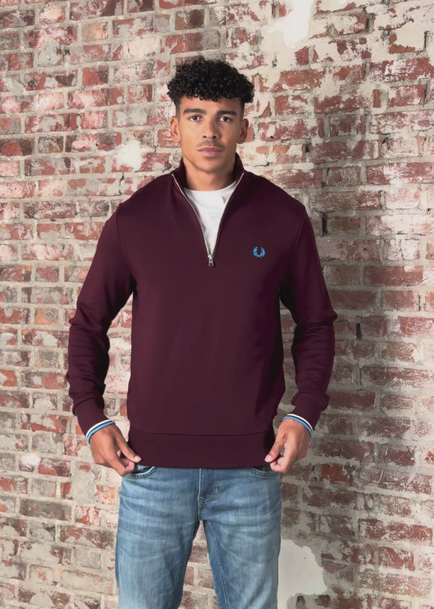 Fred Perry Truien Half zip sweatshirt - oxblood ecru court blue
