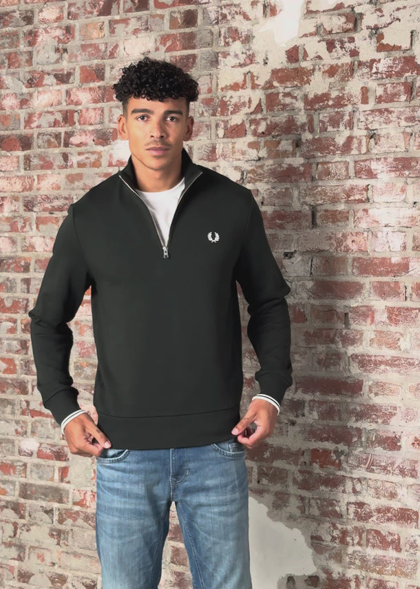 Fred Perry Truien Half zip sweatshirt - night green snow white
