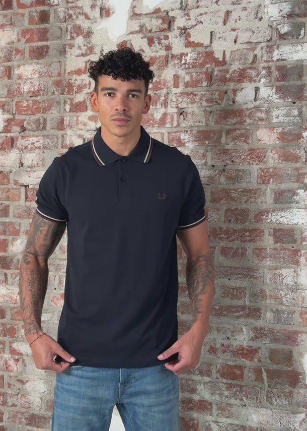 Fred Perry Polo's Twin tipped fred perry shirt - Navy Wheat Brown Tobacco