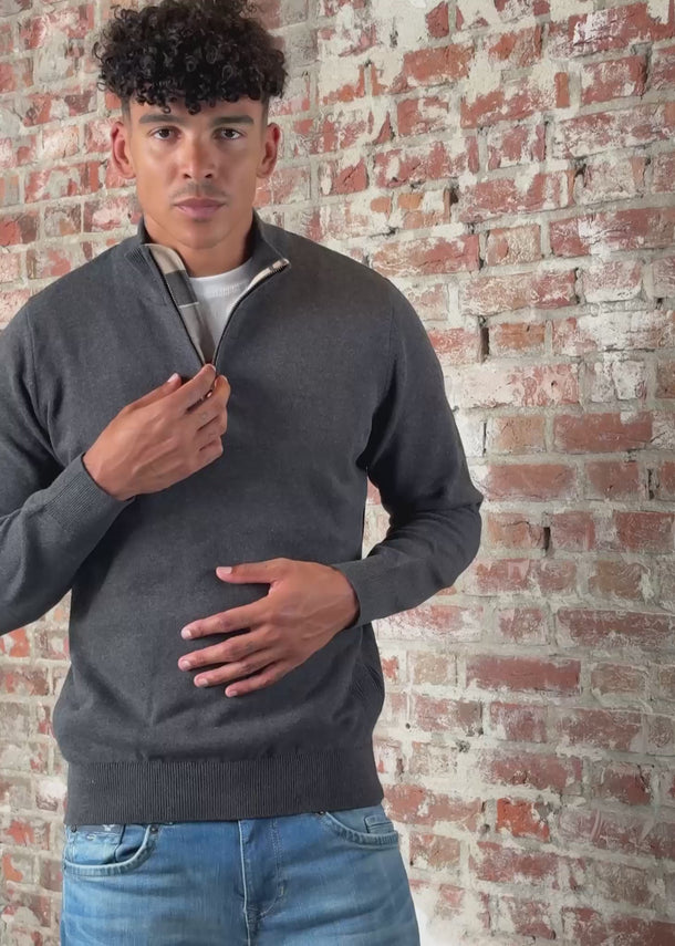 Barbour Truien Cotton half zip knitted jumper - charcoal