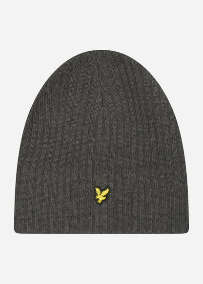 Lyle & Scott Mutsen  Knitted ribbed beanie - mid grey marl 